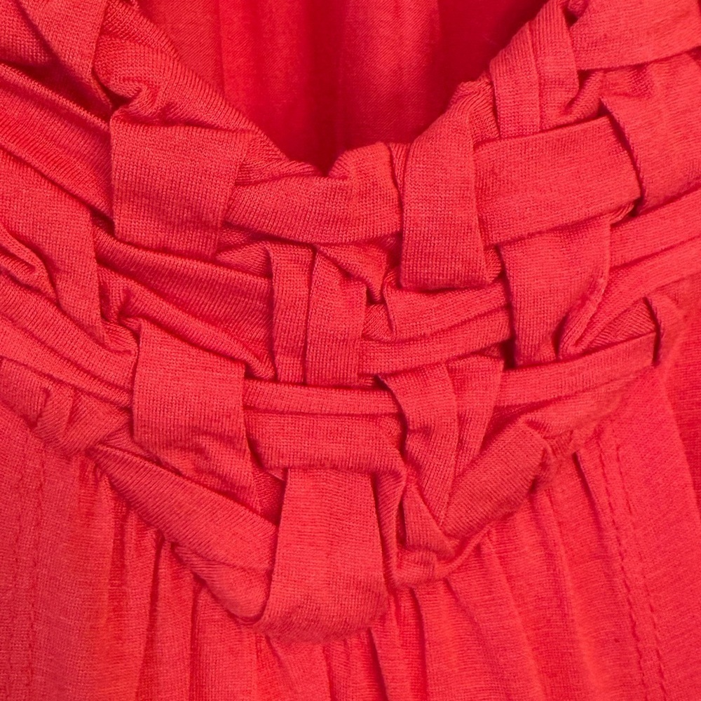 ANNE KLEIN Red Orange Sleeveless Braided Neckline Blouse - Picture 4 of 7
